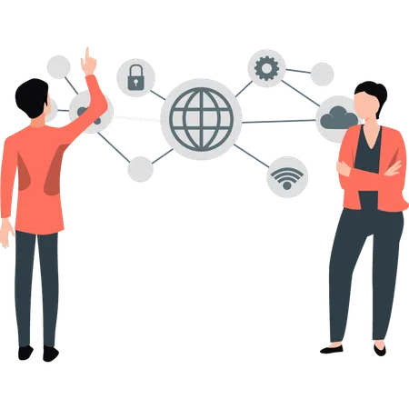 Garçon pointant le développement de l'analyse informatique  Illustration