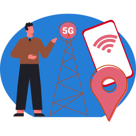 Garçon indiquant l'emplacement de l'antenne WIFI  Illustration