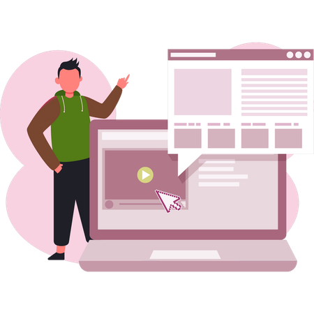 Garçon montrant une vidéo informatique  Illustration