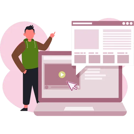 Garçon montrant une vidéo informatique  Illustration