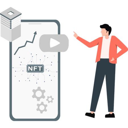 Garçon montrant une vidéo de réseautage NFT  Illustration