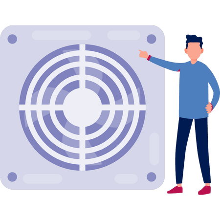 Garçon pointant du doigt le ventilateur d'extraction  Illustration