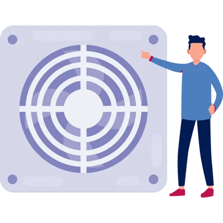 Garçon pointant du doigt le ventilateur d'extraction  Illustration