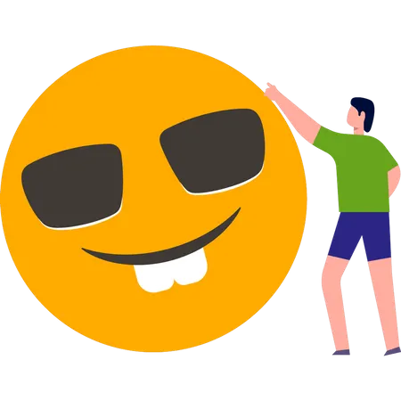 Garçon pointant un emoji  Illustration