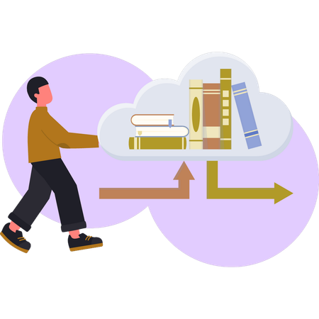 Garçon pointant des données sur un nuage  Illustration