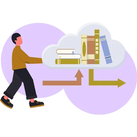 Garçon pointant des données sur un nuage  Illustration