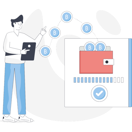 Garçon montrant de l'argent dans un portefeuille en ligne  Illustration