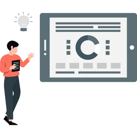 Garçon pointant un graphique à secteurs de réseautage  Illustration