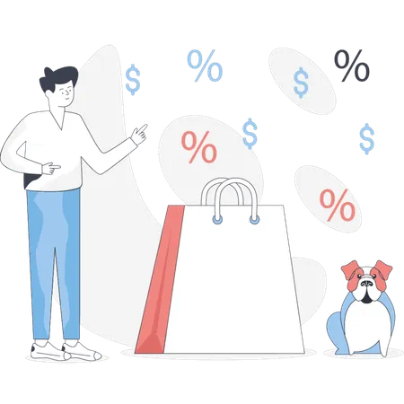 Garçon pointant du doigt les soldes du Black Friday  Illustration