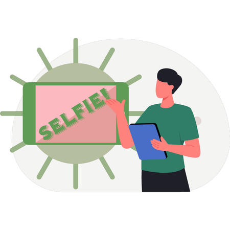 Un garçon montre un selfie avec un virus  Illustration