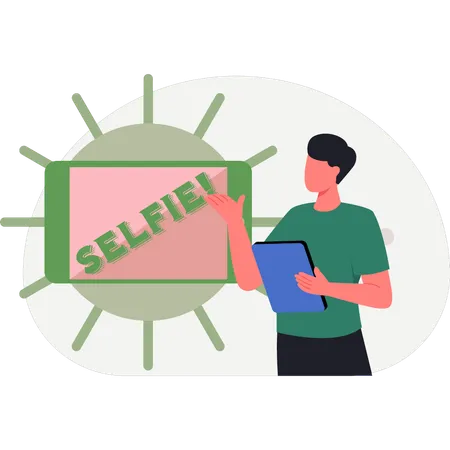 Un garçon montre un selfie avec un virus  Illustration