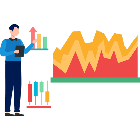 Garçon pointant vers l'analyse graphique d'entreprise  Illustration