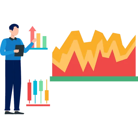 Garçon pointant vers l'analyse graphique d'entreprise  Illustration