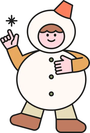 Garçon portant un costume de bonhomme de neige  Illustration