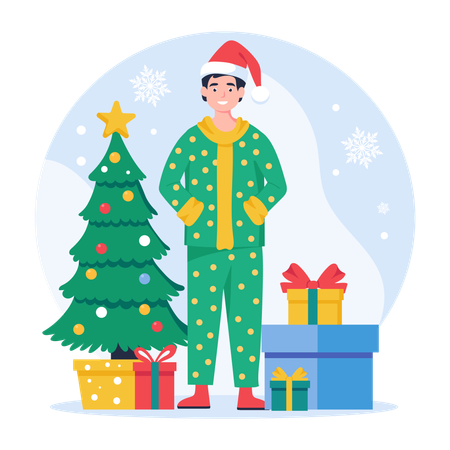 Garçon portant un costume de Noël pour célébrer Noël  Illustration