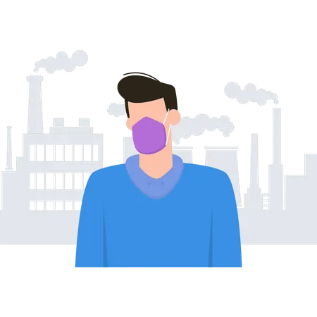 Un garçon portant un masque évite la pollution de l’air  Illustration