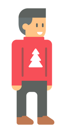 Garçon portant un pull de conception d'arbre en hiver  Illustration