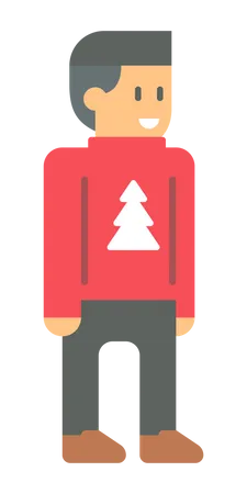 Garçon portant un pull de conception d'arbre en hiver  Illustration