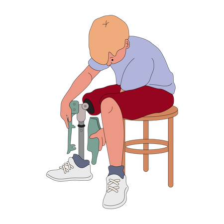 Garçon portant une jambe prothétique  Illustration