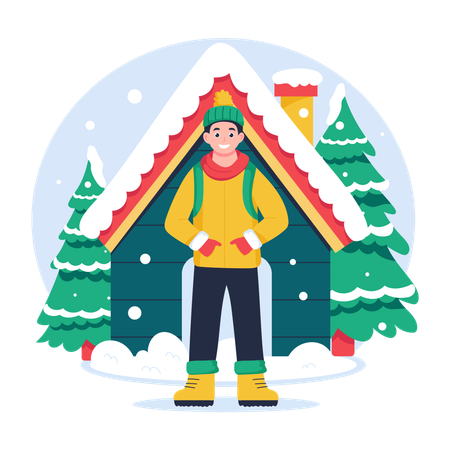 Garçon portant une tenue d'hiver pendant Noël  Illustration