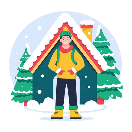 Garçon portant une tenue d'hiver pendant Noël  Illustration