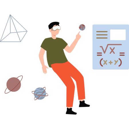 Garçon portant VR faisant des mathématiques  Illustration