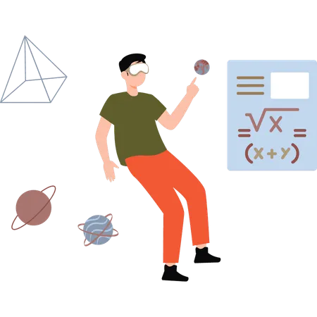 Garçon portant VR faisant des mathématiques  Illustration