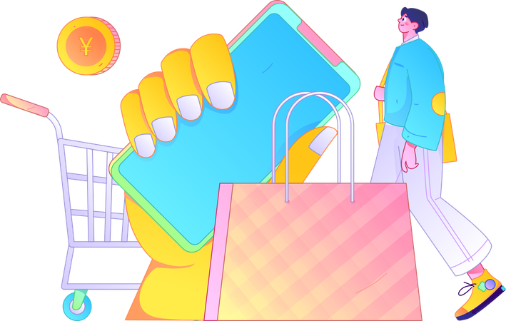 Le garçon porte un sac à provisions  Illustration