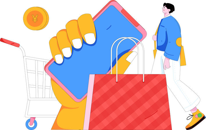 Le garçon porte un sac à provisions  Illustration