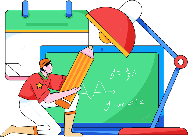 Garçon prenant un cours de mathématiques numériques  Illustration