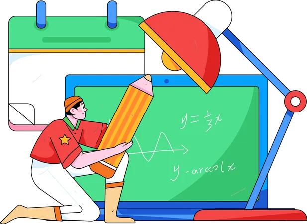 Garçon prenant un cours de mathématiques numériques  Illustration