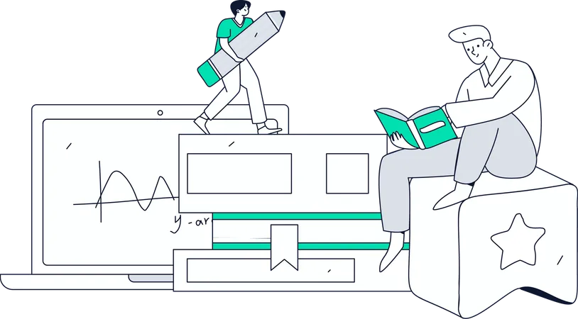 Garçon prenant l'apprentissage numérique  Illustration