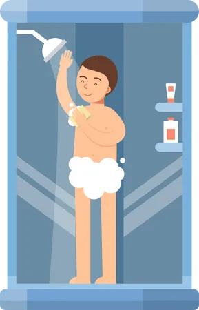 Garçon prenant une douche  Illustration