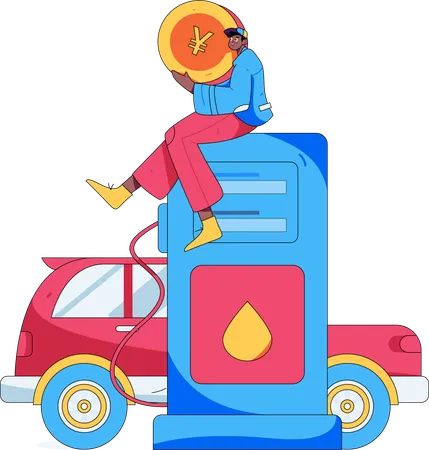 Garçon prenant le service de carburant  Illustration