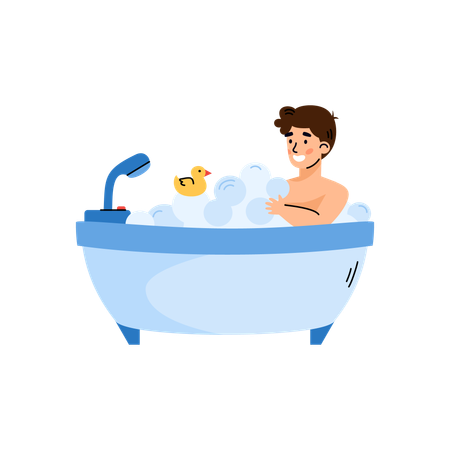 Garçon prenant un bain  Illustration