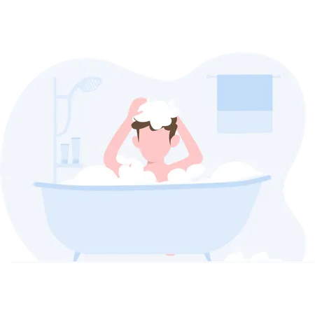 Garçon prenant un bain dans la baignoire  Illustration