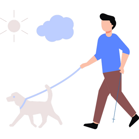 Garçon promenant son chien  Illustration