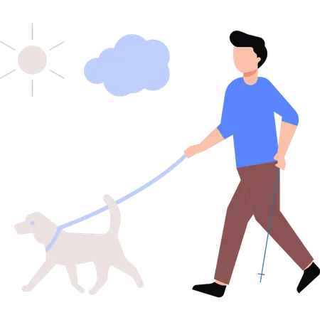 Garçon promenant son chien  Illustration