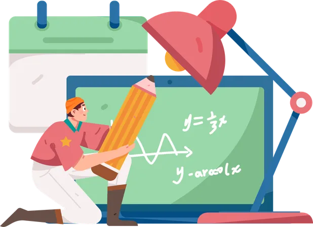 Garçon prenant un cours de mathématiques numériques  Illustration