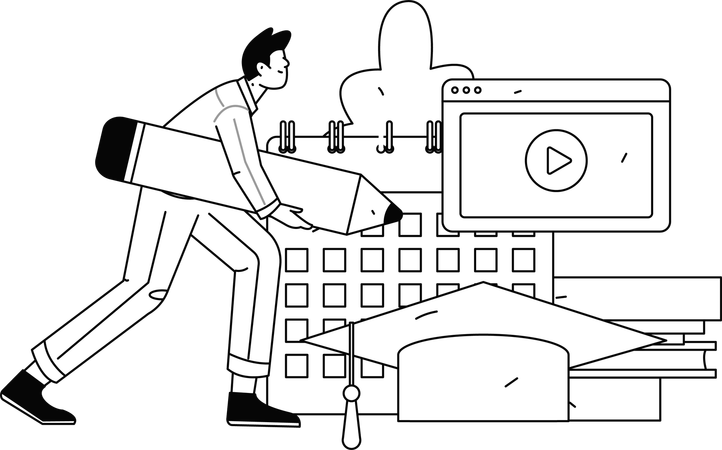 Garçon prenant un cours numérique  Illustration
