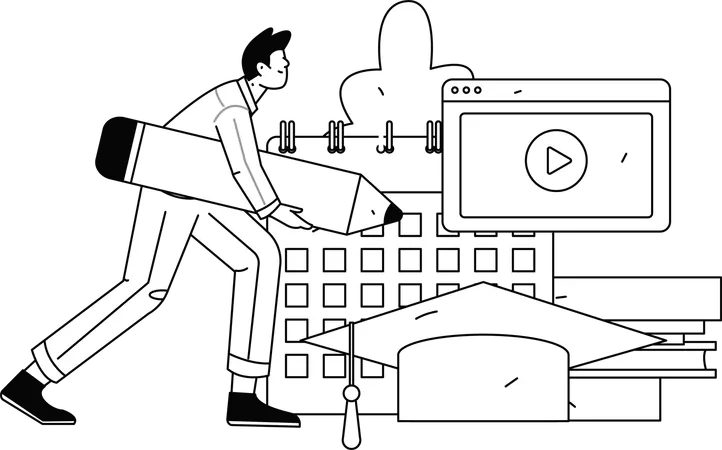 Garçon prenant un cours numérique  Illustration