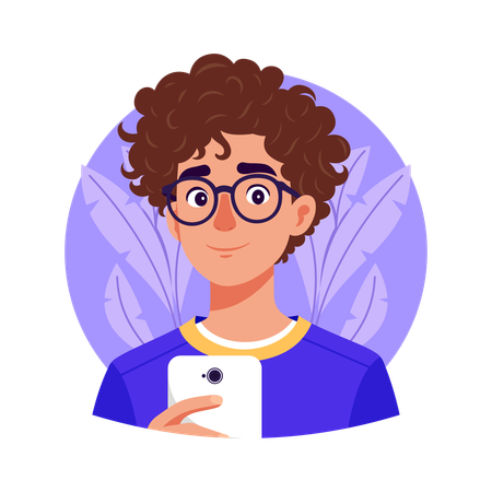 Garçon prenant un selfie avec son téléphone portable Illustration