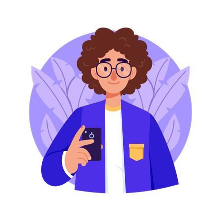 Garçon prenant un selfie avec son téléphone portable Illustration