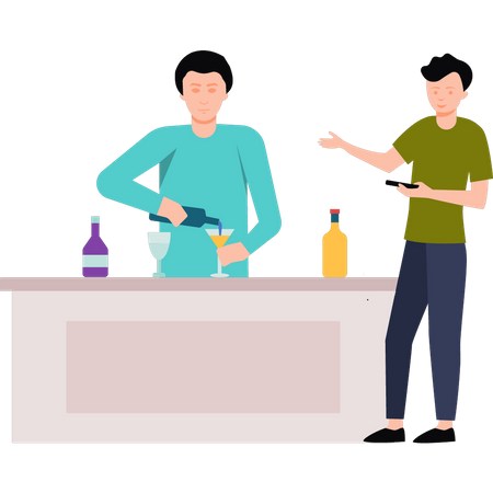 Garçon prenant un verre de boisson du serveur du bar  Illustration