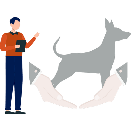 Un garçon s'occupe d'un chien  Illustration