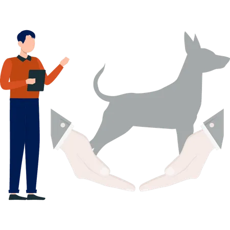 Un garçon s'occupe d'un chien  Illustration