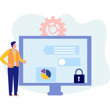 Garçon présentant un graphique de sécurité analytique  Illustration