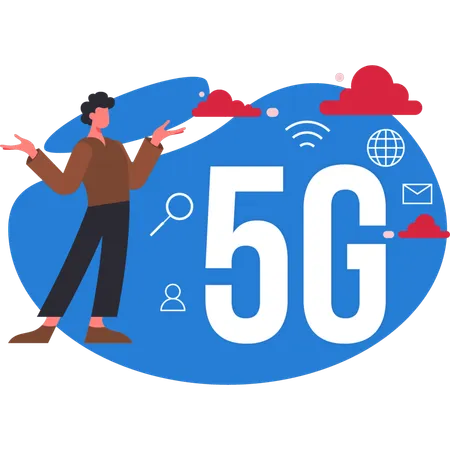 Un garçon présente l'Internet 5G  Illustration