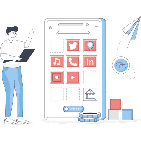 Garçon présentant les médias sociaux mobiles  Illustration