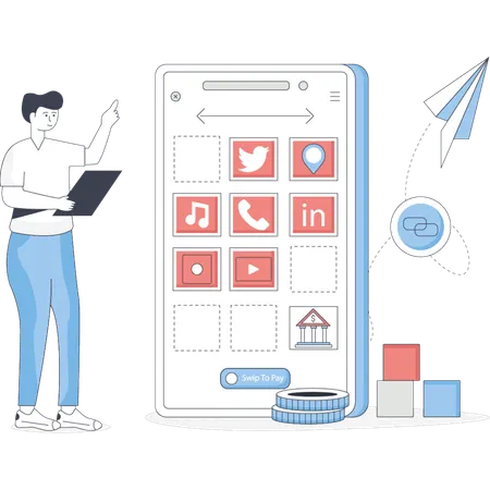 Garçon présentant les médias sociaux mobiles  Illustration